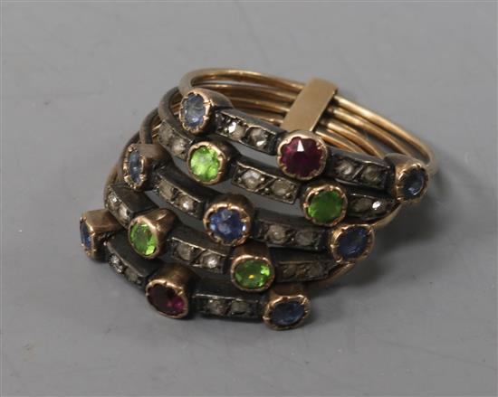 A gold five-section harem ring,